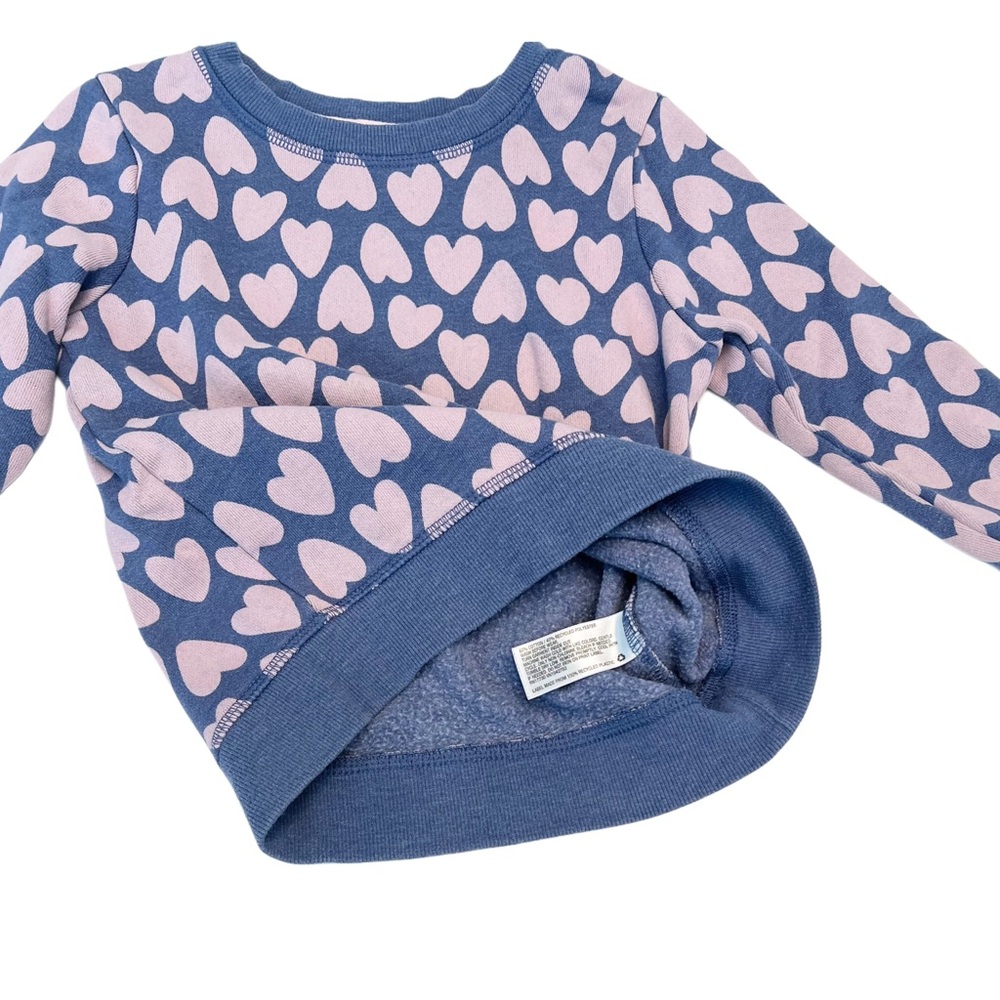 Cat & Jack Fleece Lined Kids Navy and Pink Heart Pattern Sweatshirt | Girls 5T - Picture 6 of 7